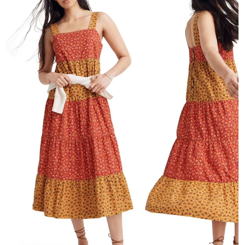 Madewell floral tiered midi dress